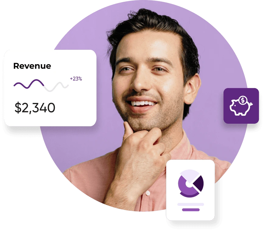 A man holds his chin and smiles next to a graph showing $2,340 in earned ZeroBounce Partner revenue.