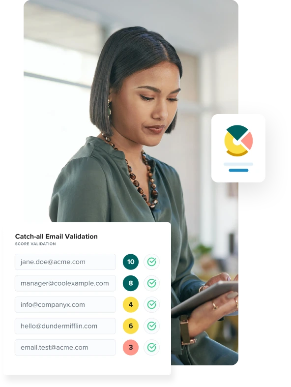 Businesswoman uses Activity Data and email scoring after validating her list with the free email verifier