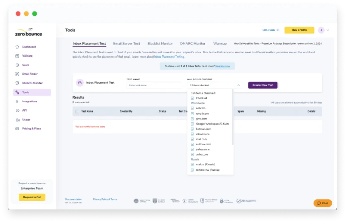 Inbox placement test