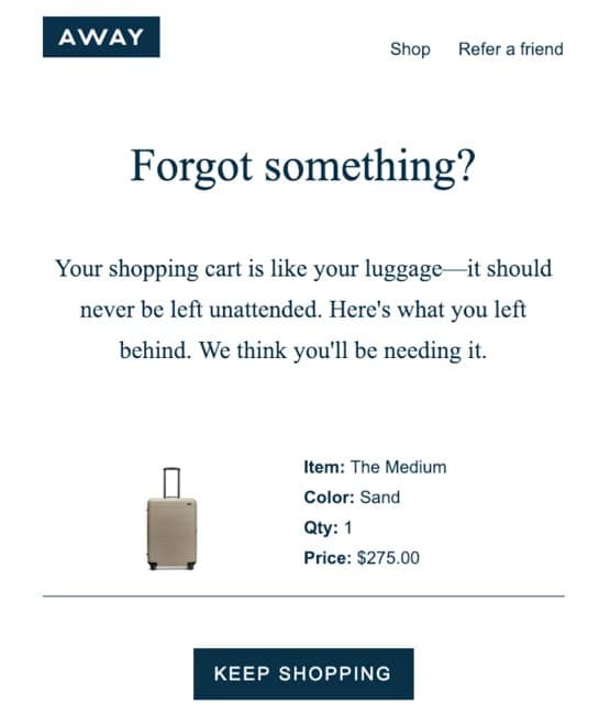 abandoned cart email