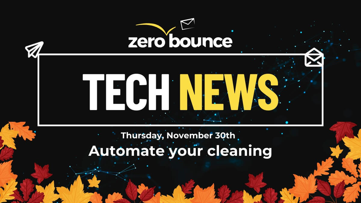 tech news announcing three new zerobounce tools for email validation on dark background with autumn elements