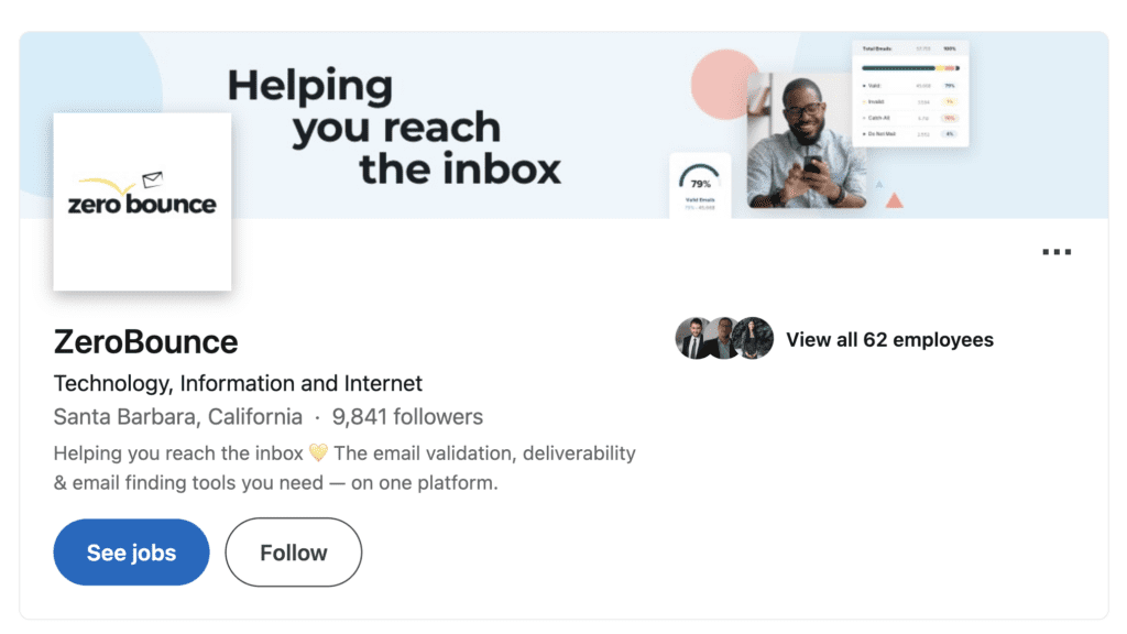 Screenshot of ZeroBounce LinkedIn page.