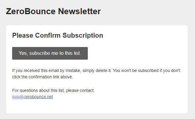 screenshot of zerobounce double opt-in subscription process