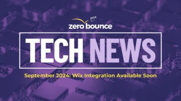 zerobounce tech news announcing zerobounce wix integration on dark purple background