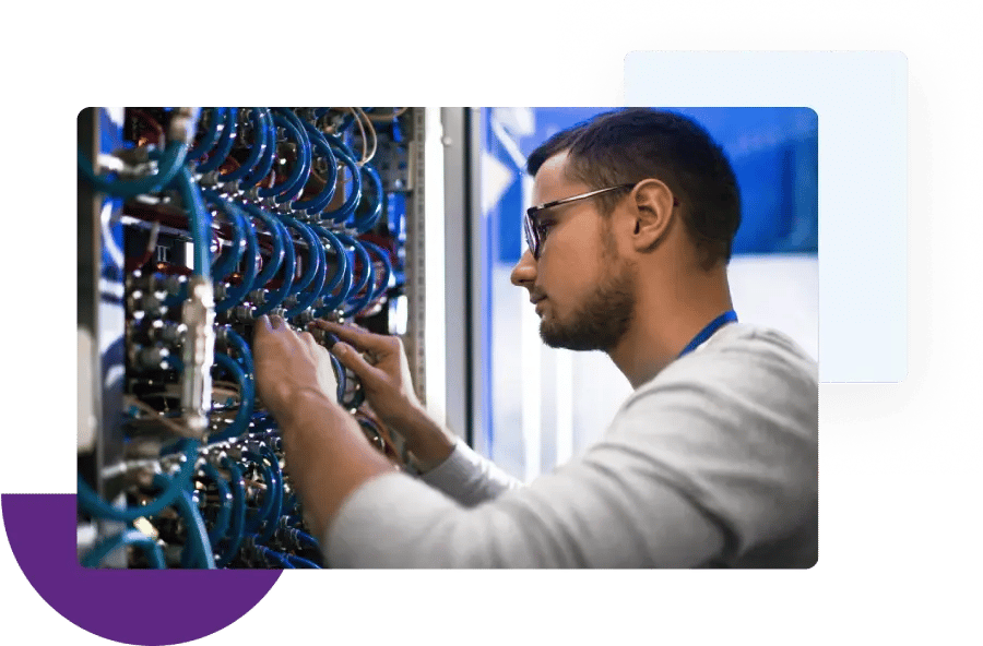 Man configuring ZeroBounce proprietary hardware and infrastructure