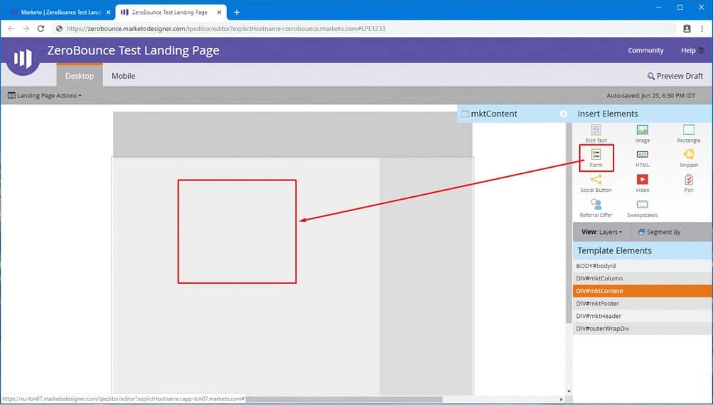 Drag the form element from right pane in "Design Studio"