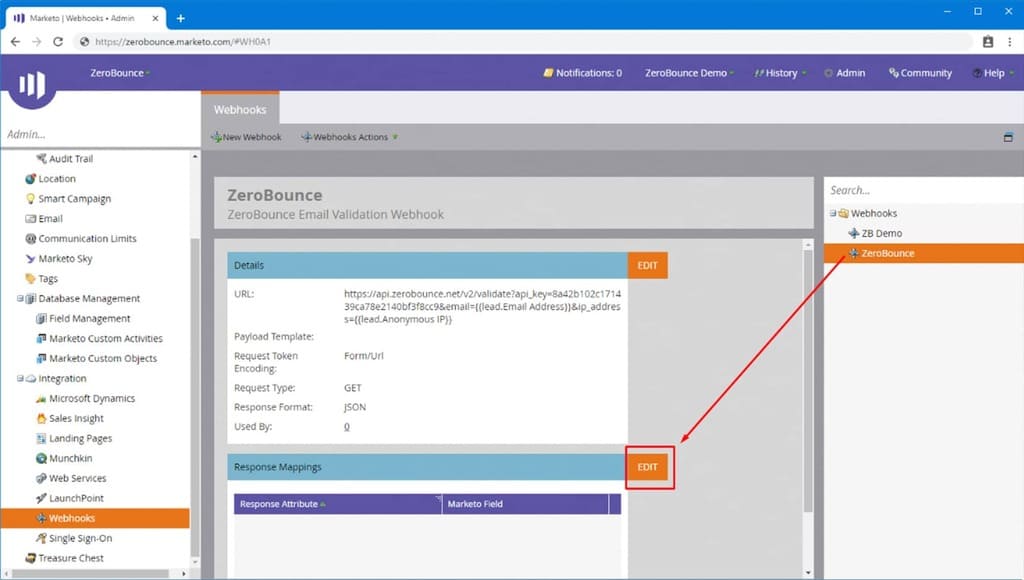 Edit the response mapping on your webhook