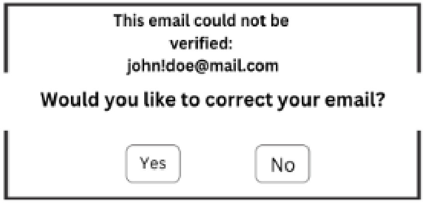 ZeroBounce Infinity integration error message that reads: “This email could not be verified. Would you like to correct your email?”