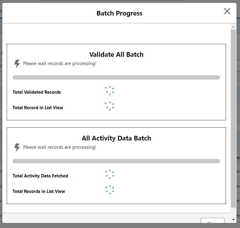 Monitor both batches' progress simultaneously on the same list view