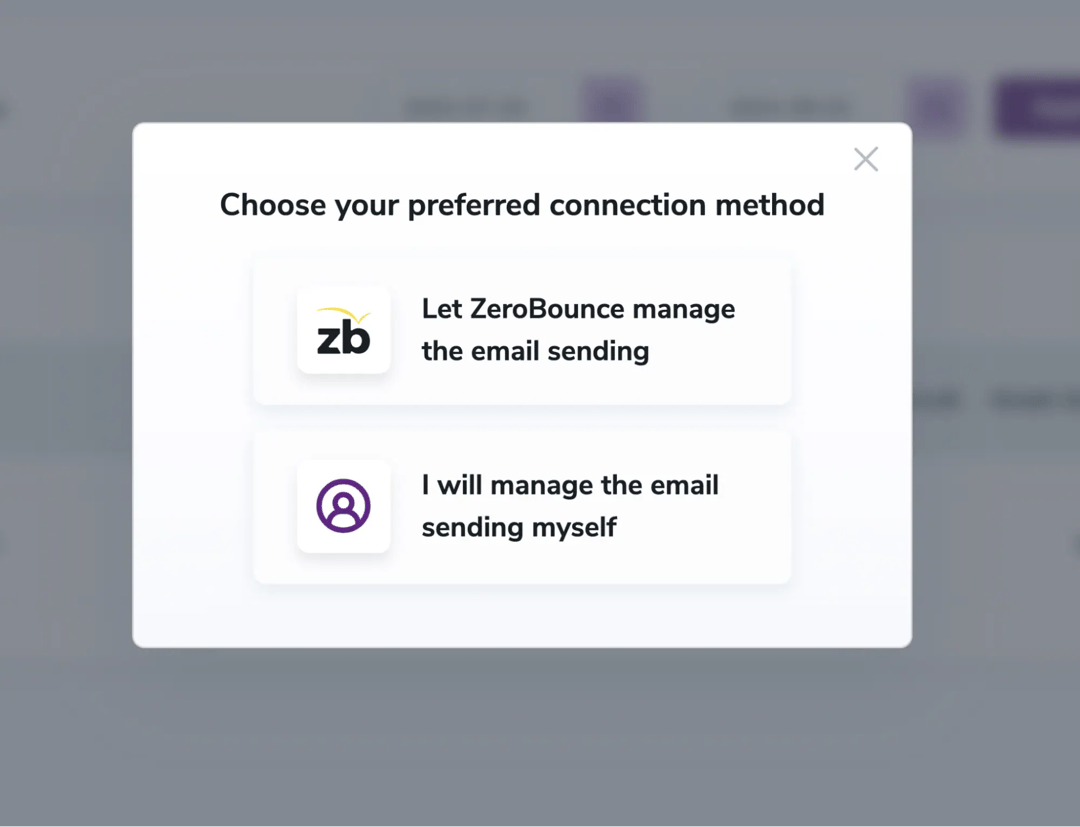 Choosing “Let ZeroBounce manage the email sending”.
