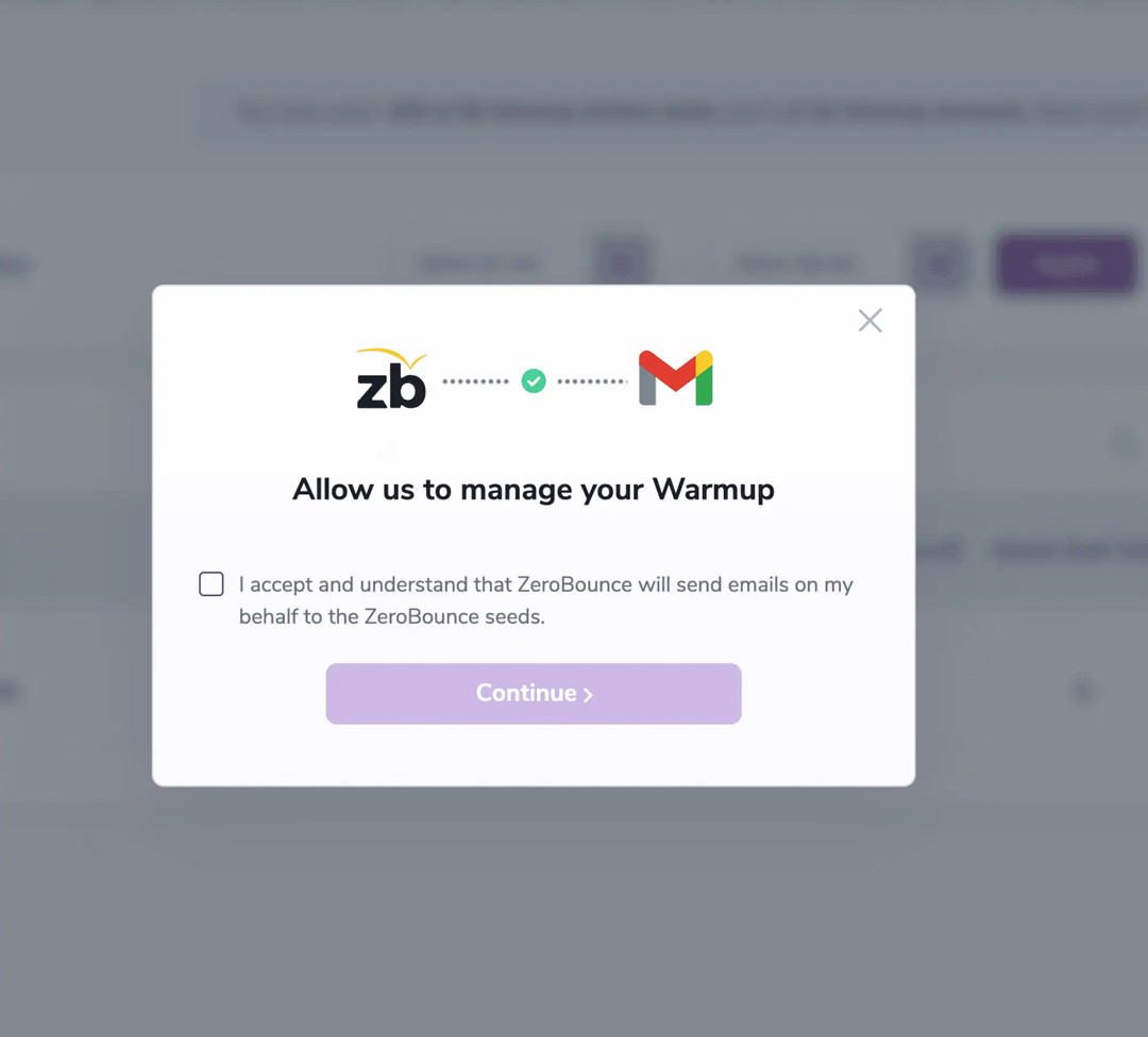 Allow ZeroBounce to manage the Warmup acknowledgement check