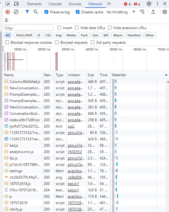 Example of an HTTP Archive capture in Google Chrome used to create HAR files