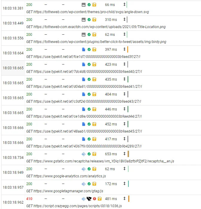 Example HAR file open in Google’s HAR Analyzer