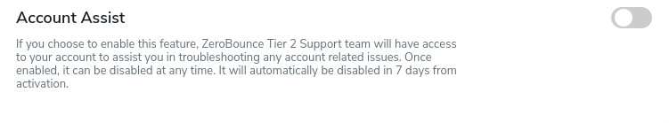 Account Assist option toggle switch in your ZeroBounce account settings