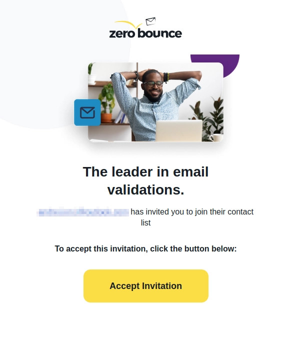 Your account invitation email received by the invited account