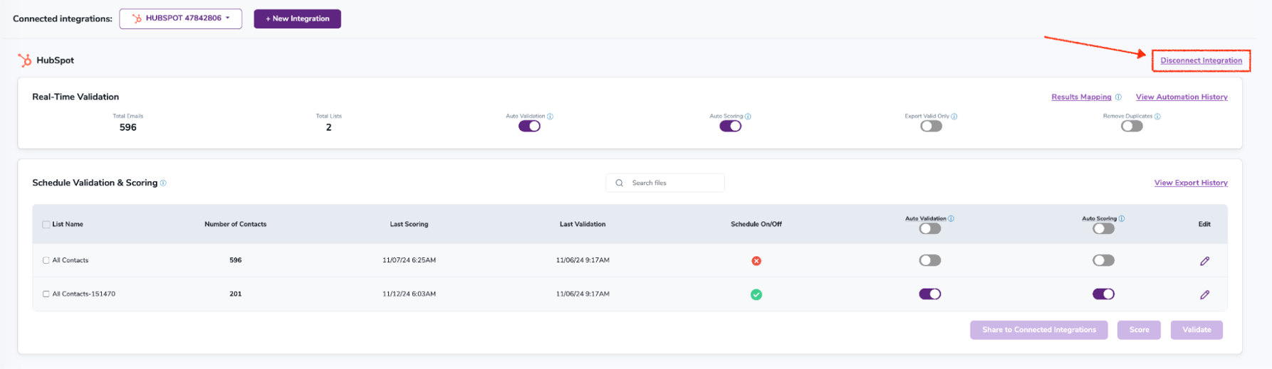 Cómo desconectar la integración de HubSpot de ZeroBounce