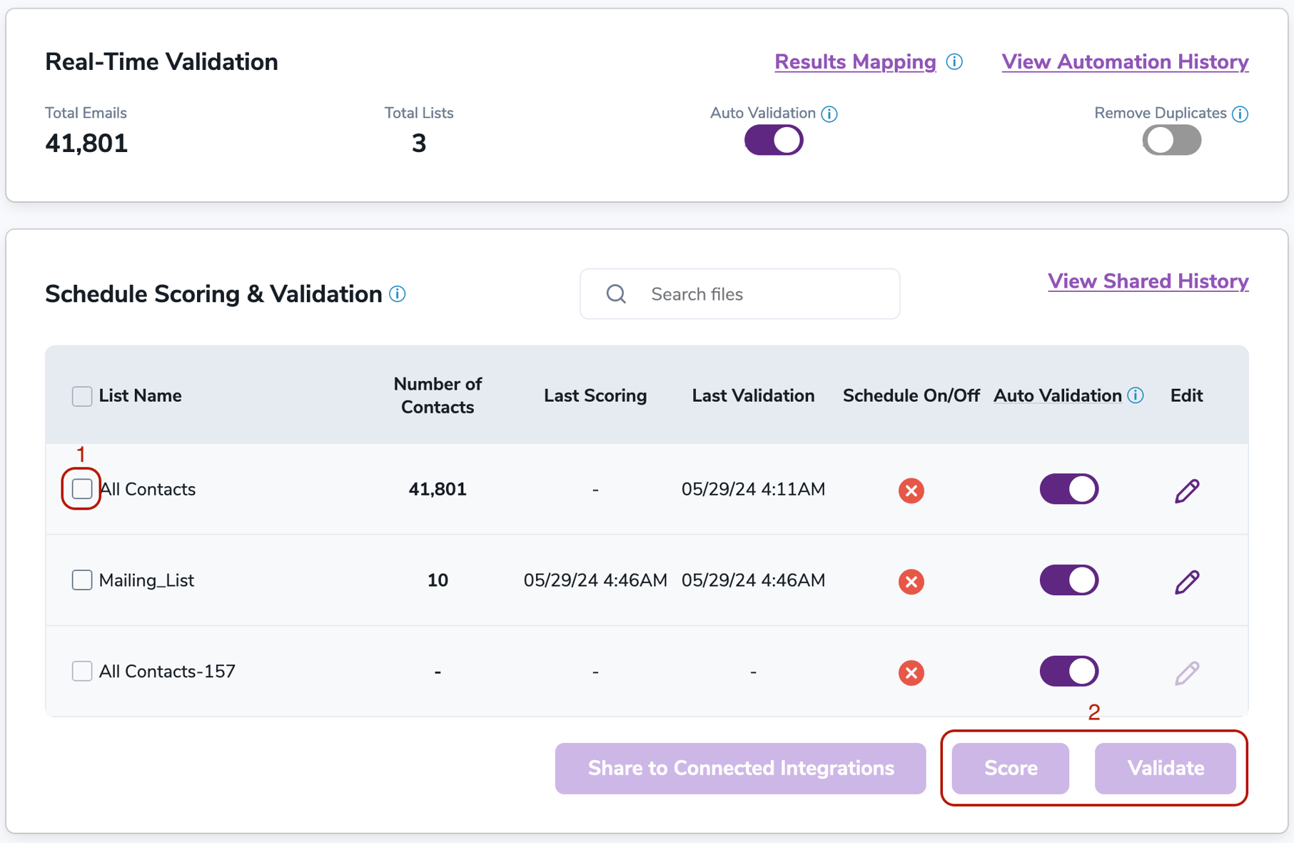 After successful integration, you will be able to view your lists in your ZeroBounce Dashboard.