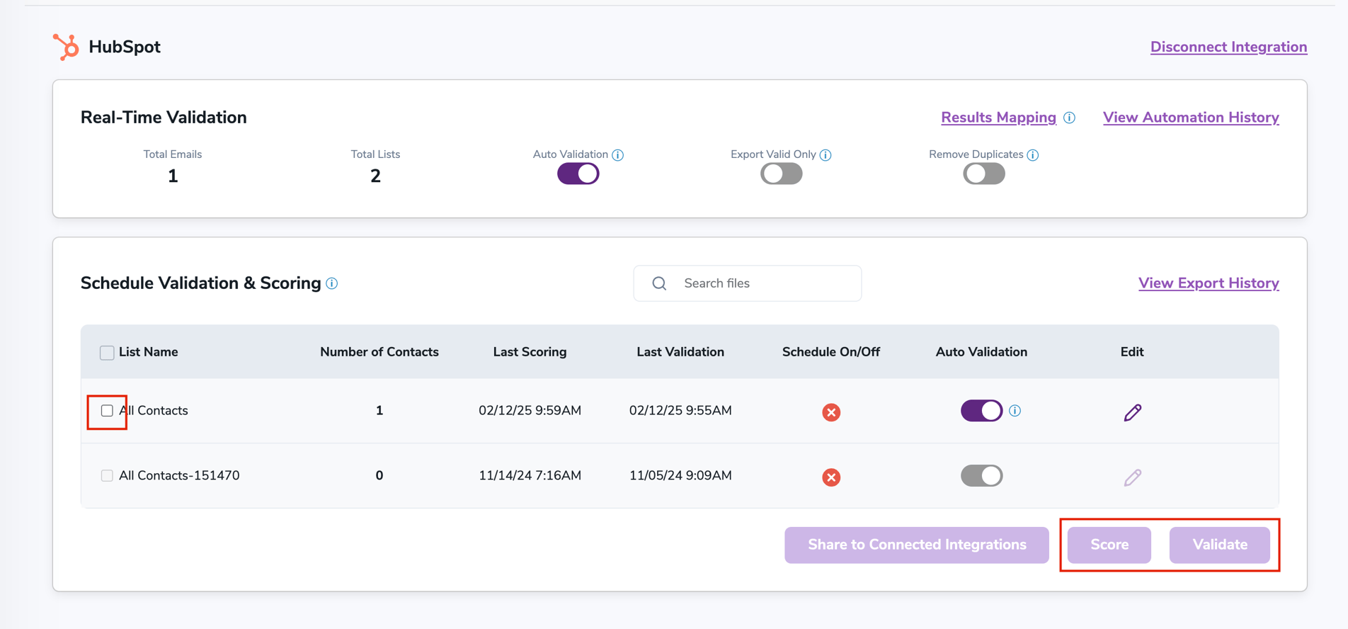 Tras la correcta integración, podrá ver sus listas en su panel de ZeroBounce.