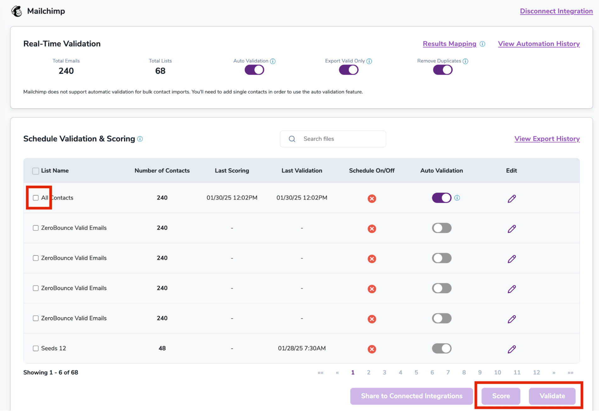 After successful integration, you will be able to view your lists in your ZeroBounce Dashboard.