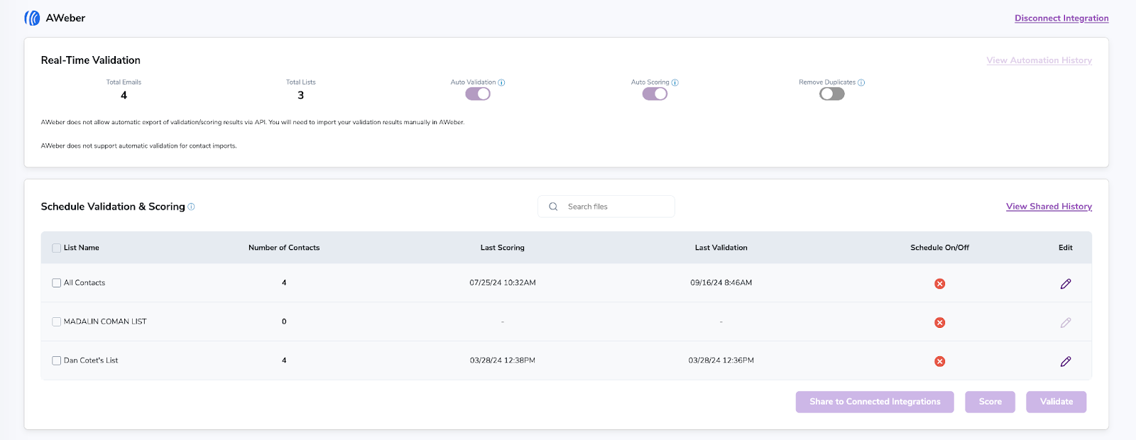 After successful integration, you will be able to view your lists in your ZeroBounce Dashboard.