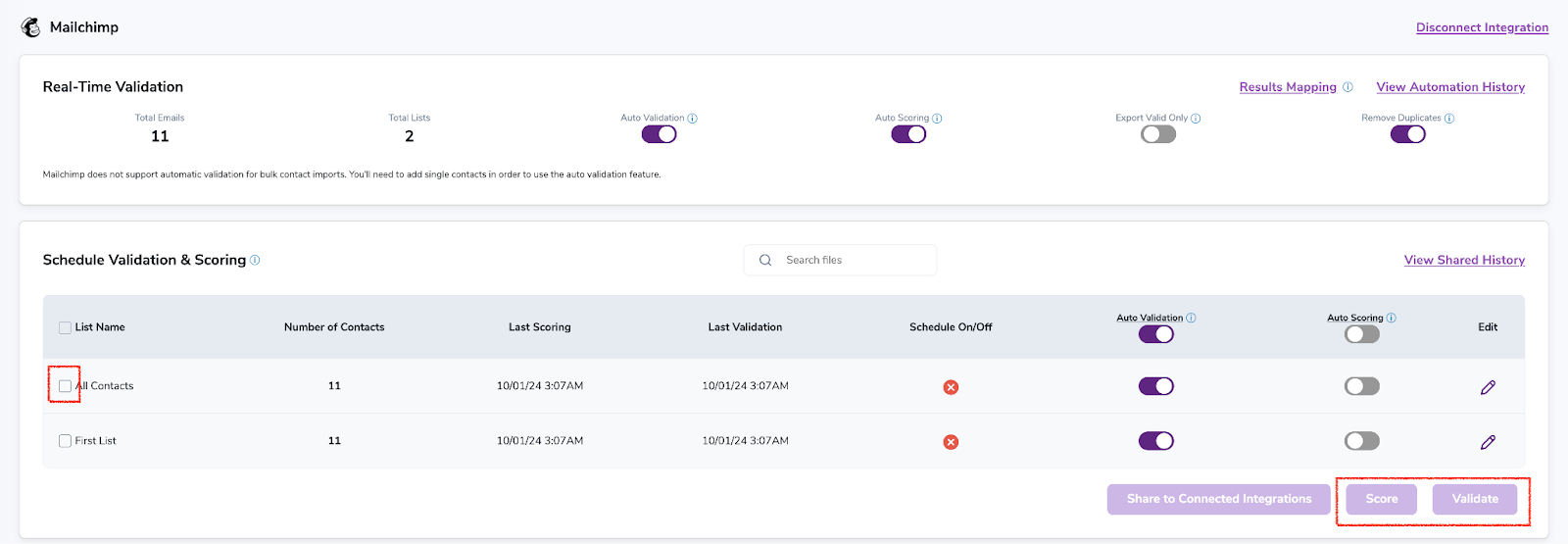 After successful integration, you will be able to view your lists in your ZeroBounce Dashboard.