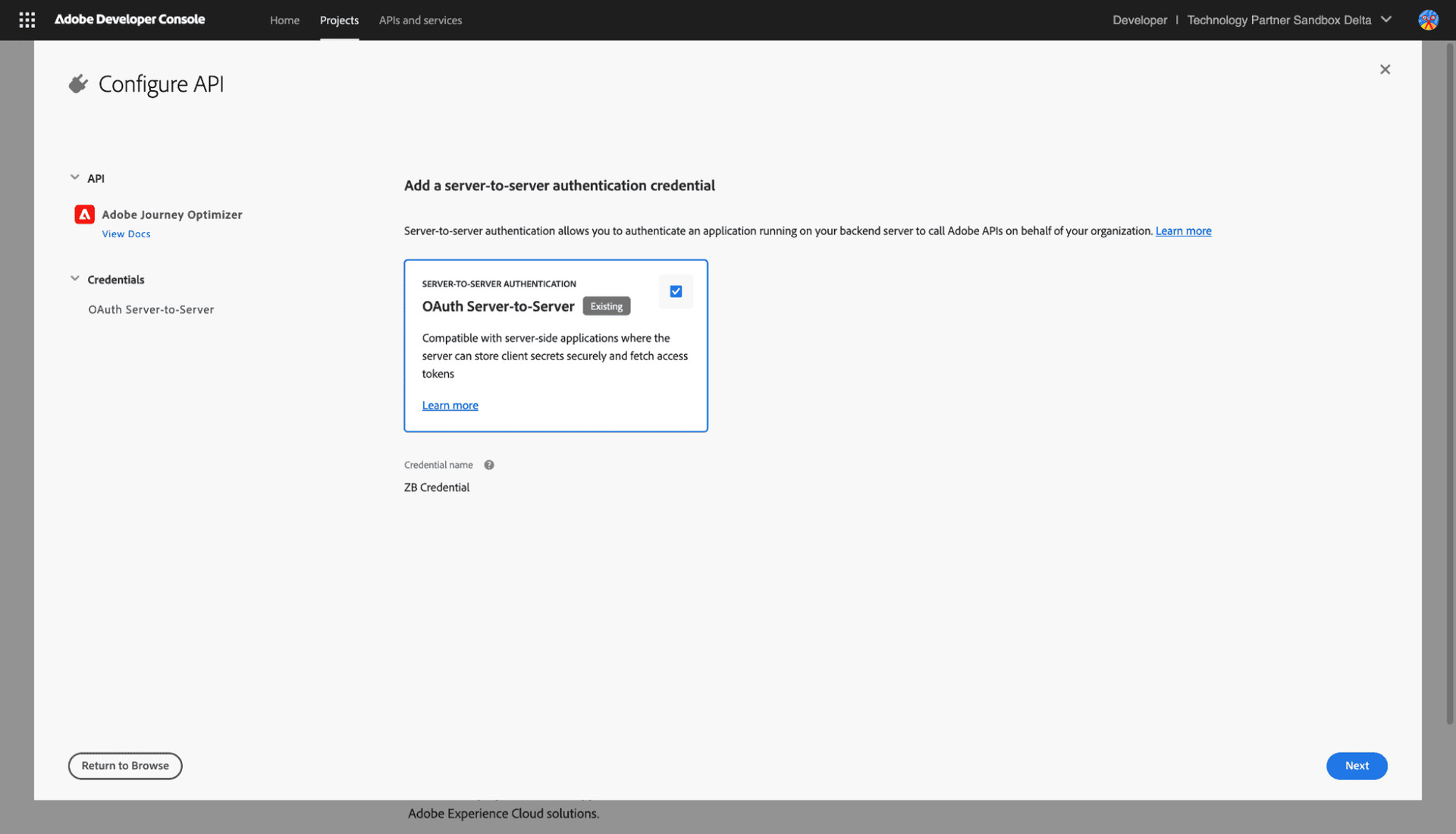 Select Server-to-Server Authentication and click Next