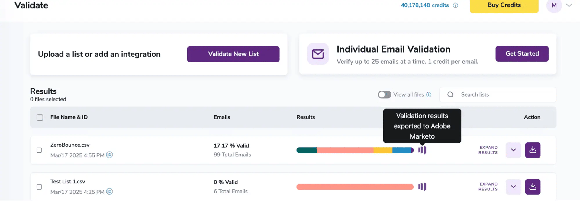 Email Validation results page