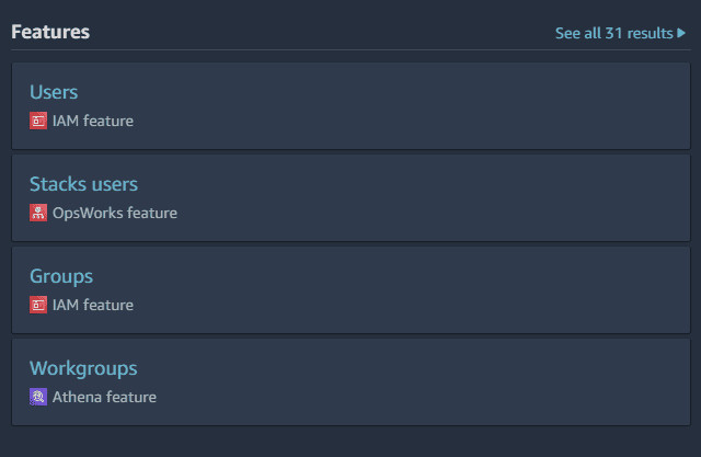 Go to the search bar, type in user and select Users