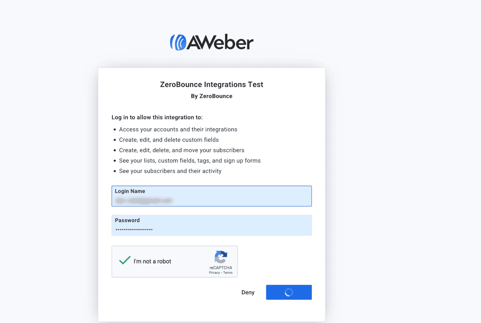 AWeber login page