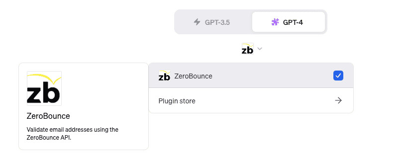 The plugin menu for a new conversation, with ZeroBounce installed