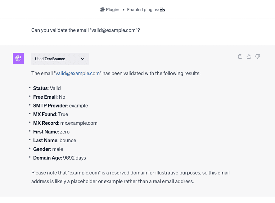 A conversation showing how to validate an email