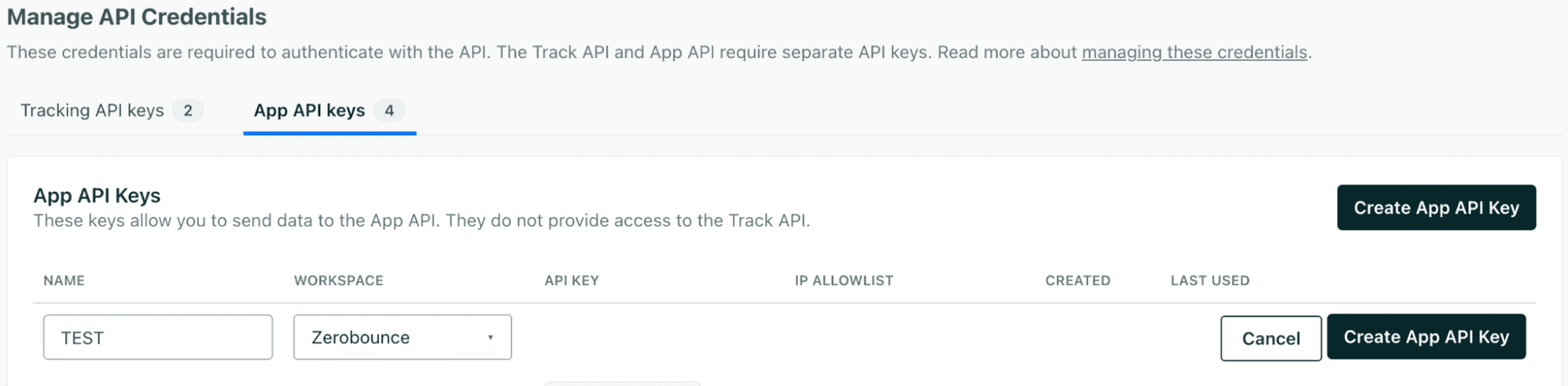 Create App API Key