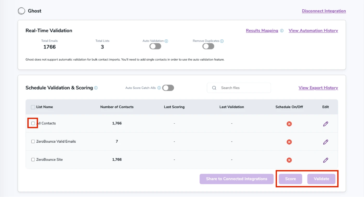 After successful integration, you will be able to view your lists in your ZeroBounce Dashboard.