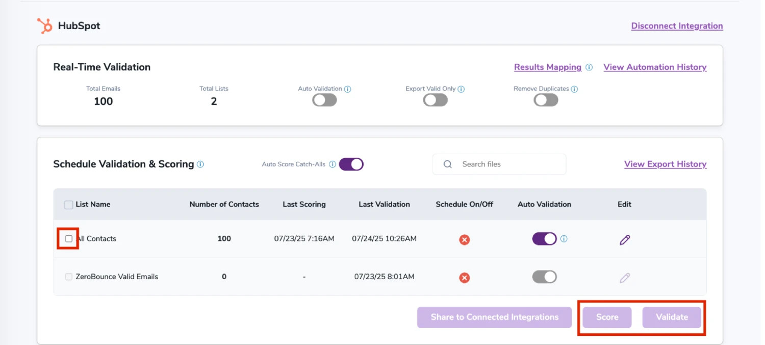After successful integration, you will be able to view your lists in your ZeroBounce Dashboard.