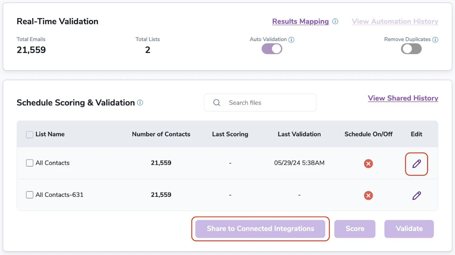 NOTE: Auto-validation applies only to email addresses added to the HubSpot account after the feature is enabled. Existing emails will not be auto-validated, even if added to new lists.