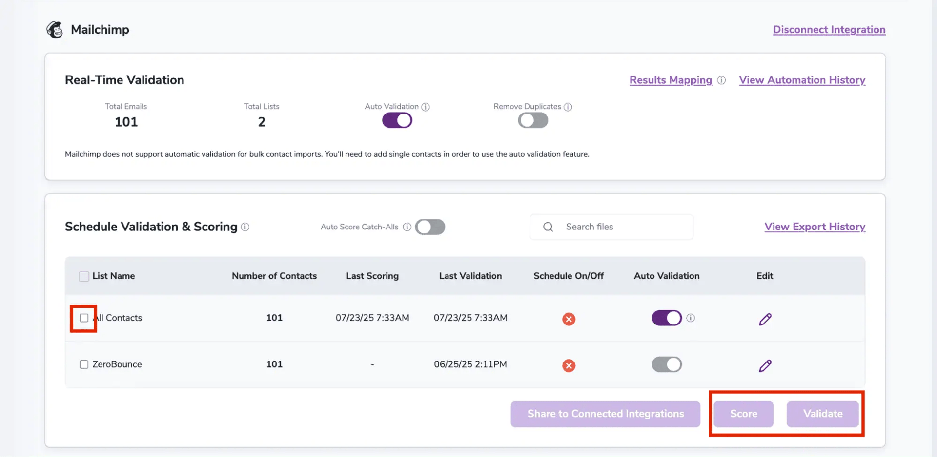 After successful integration, you will be able to view your lists in your ZeroBounce Dashboard.