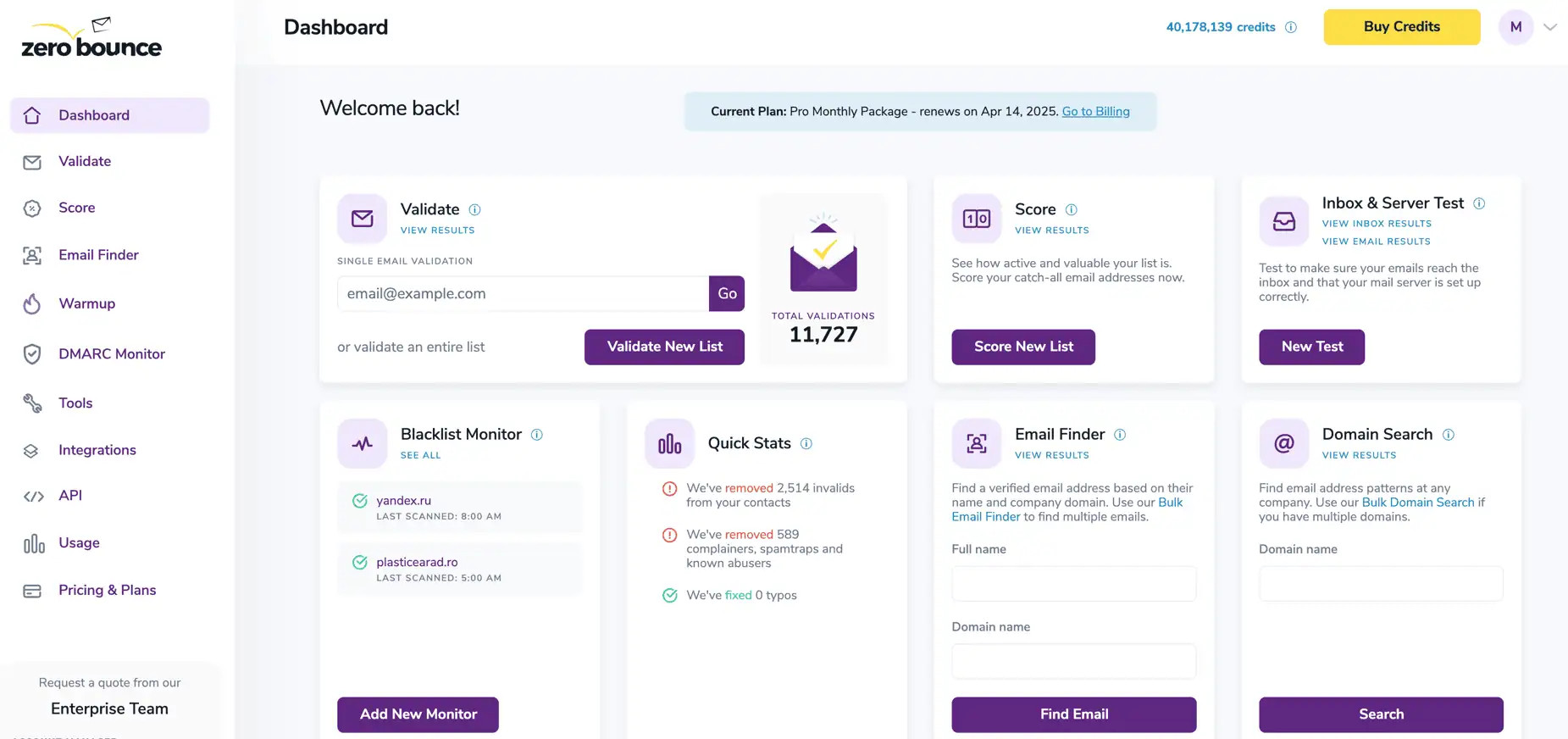ZeroBounce Dashboard