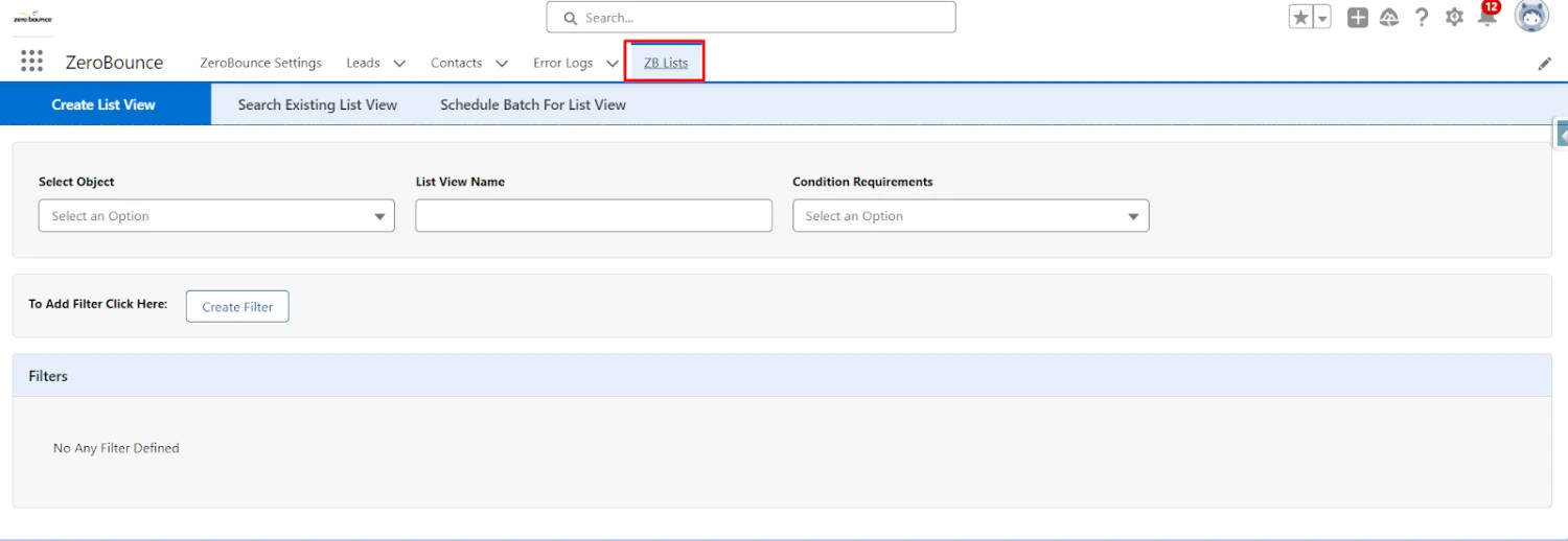 Tab interface with a focus on List Views creation