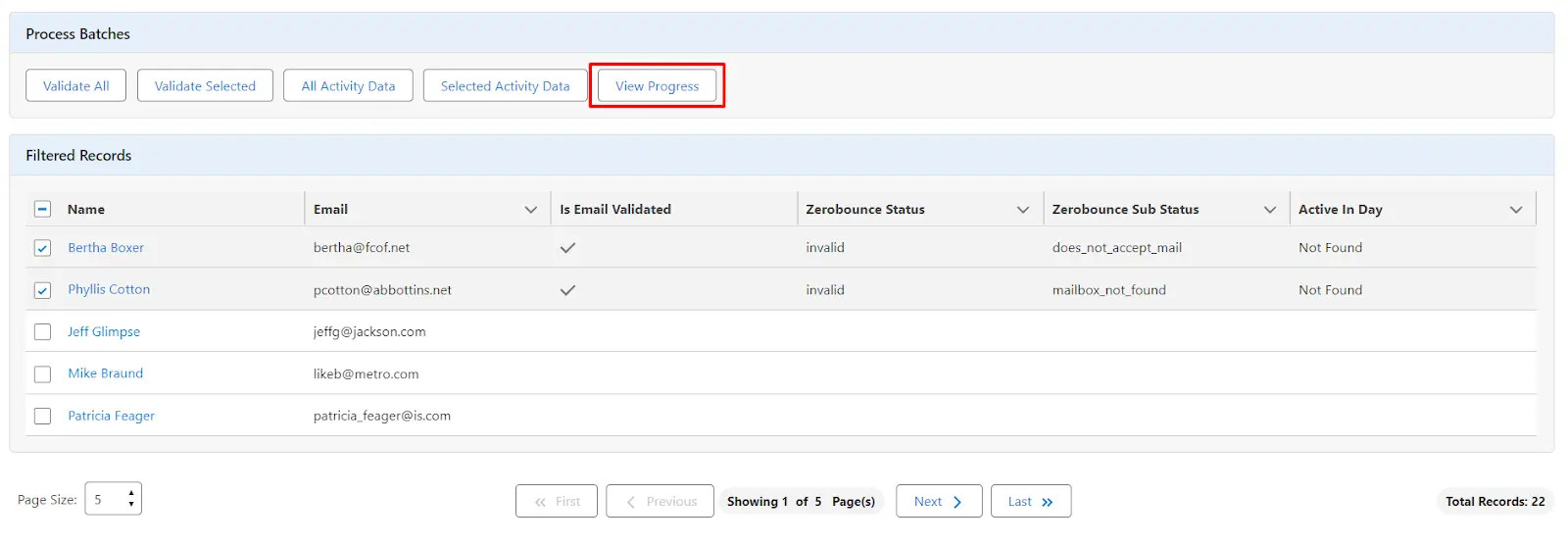 Check Validate All batch progress: click 'View Progress'