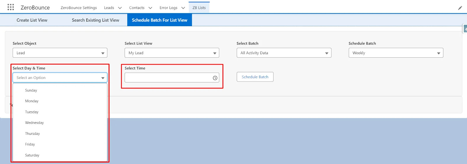 Specify batch execution time on selected day(s)