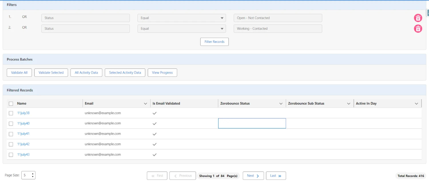 View records in data table below; list view created with specified name