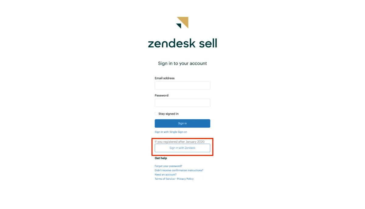Zendesk Sell authentication page