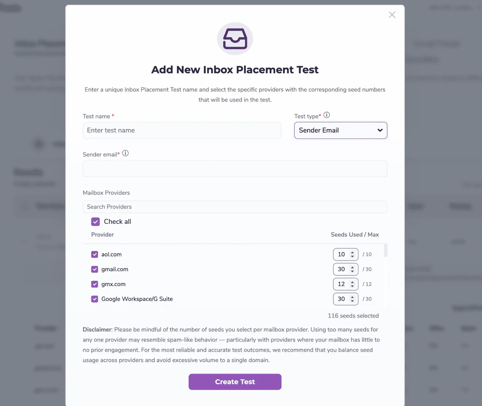 Create New Test button