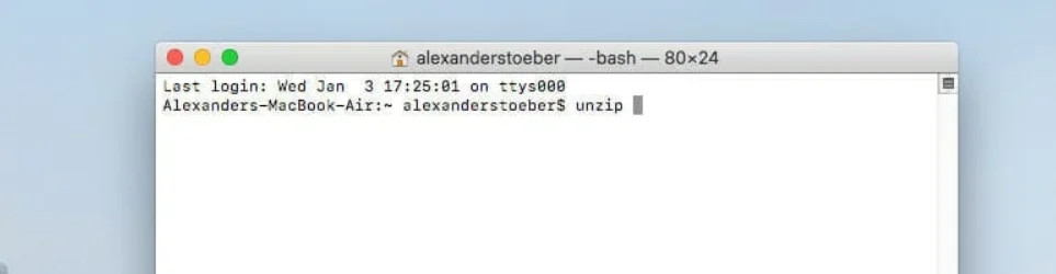 Screenshot of the Terminal window on Mac OS