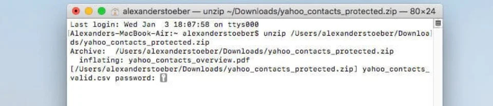 Mac OS Terminal requesting a password to open the encrypted file