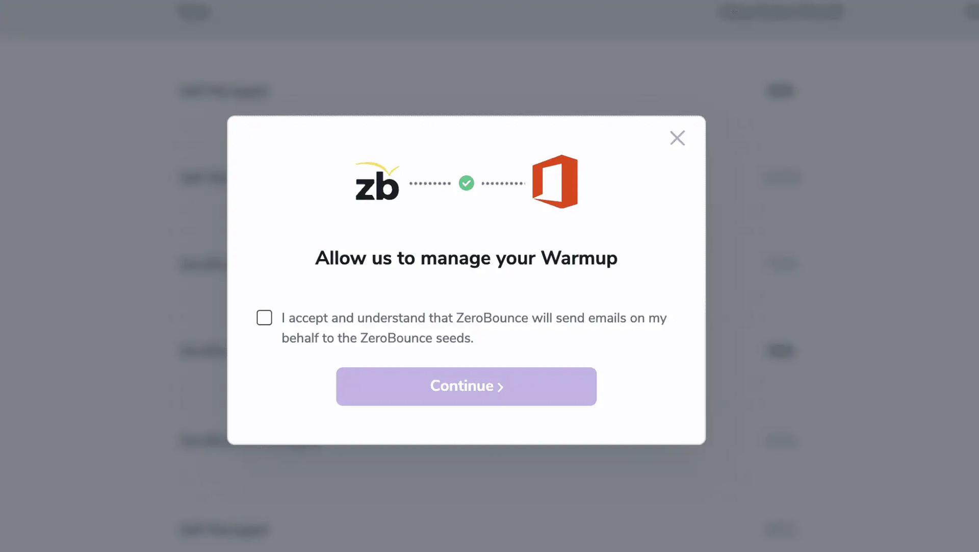 Allow ZeroBounce to manage the Warmup acknowledgement check