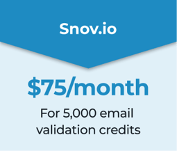 Blue background with text “Snov.io, $75/month - Snov.io pricing for 5,000 credits