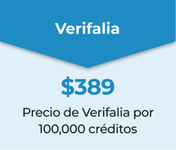 Verifalia, $389 - Precio de Verifalia por 100 mil créditos