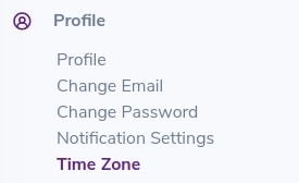 TimeZone section found under the Profile of your ZeroBounce account