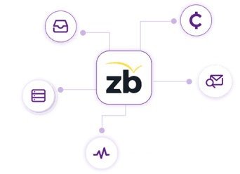 The ZeroBounce BIMI logo with the company’s free account benefits branching out, which includes the following: 1 inbox placement test, 100 email verification credits, 1 email server test, 10 email finder queries, and 1 blacklist monitor.